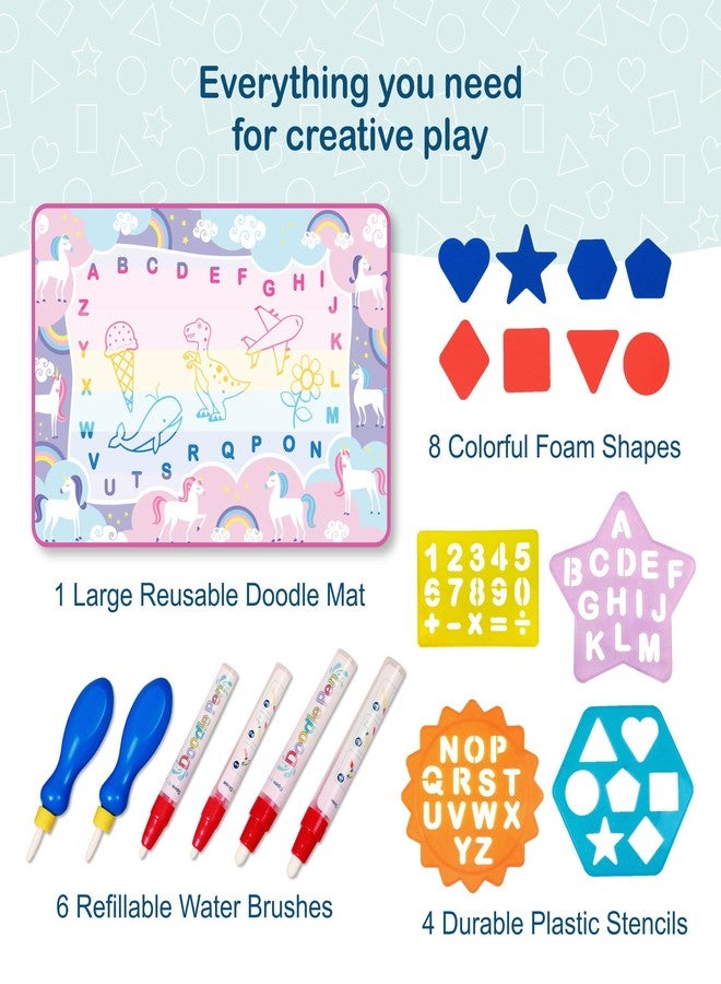 Wildkin Doodle Mat - Extra Large 60 x 42 Inch Water Drawing Mat for Kids, Educational Learning Toy with Letters & Numbers, Mess-Free Coloring for Toddlers & Preschoolers (Unicorn Rainbows) - Image 4